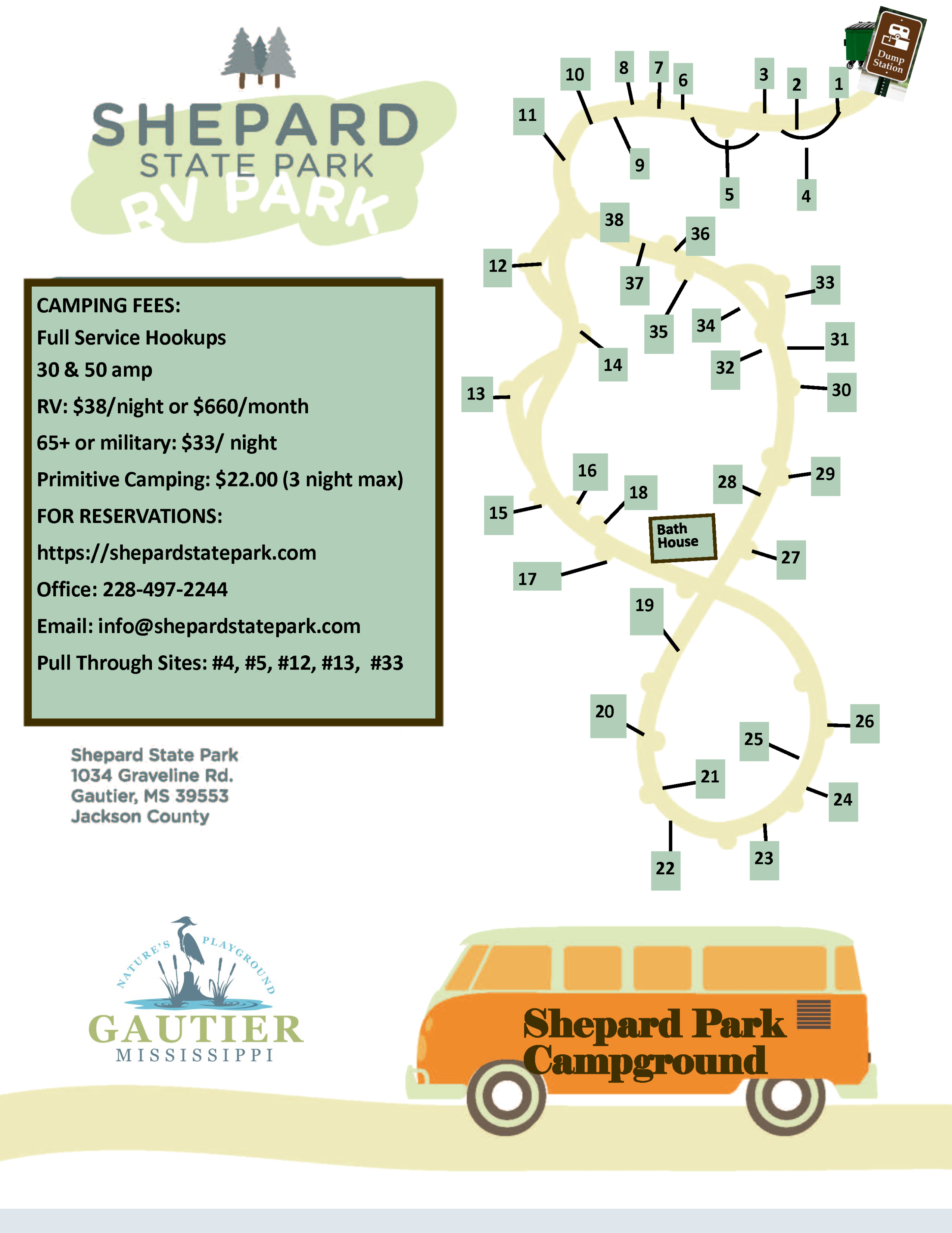 Shepard State Park Campground RV Map